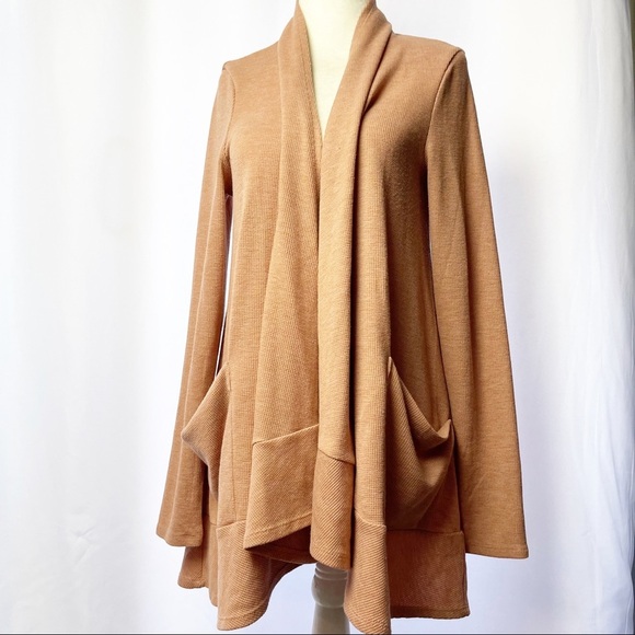 LOGO by Lori Goldstein Open Cardigan Pink SZ M Thermal Long Sleeve Front Pockets - Picture 1 of 6